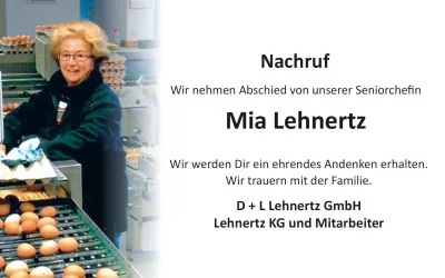 Wir nehmen Abschied von unserer Seniorchefin Mia Lehnertz