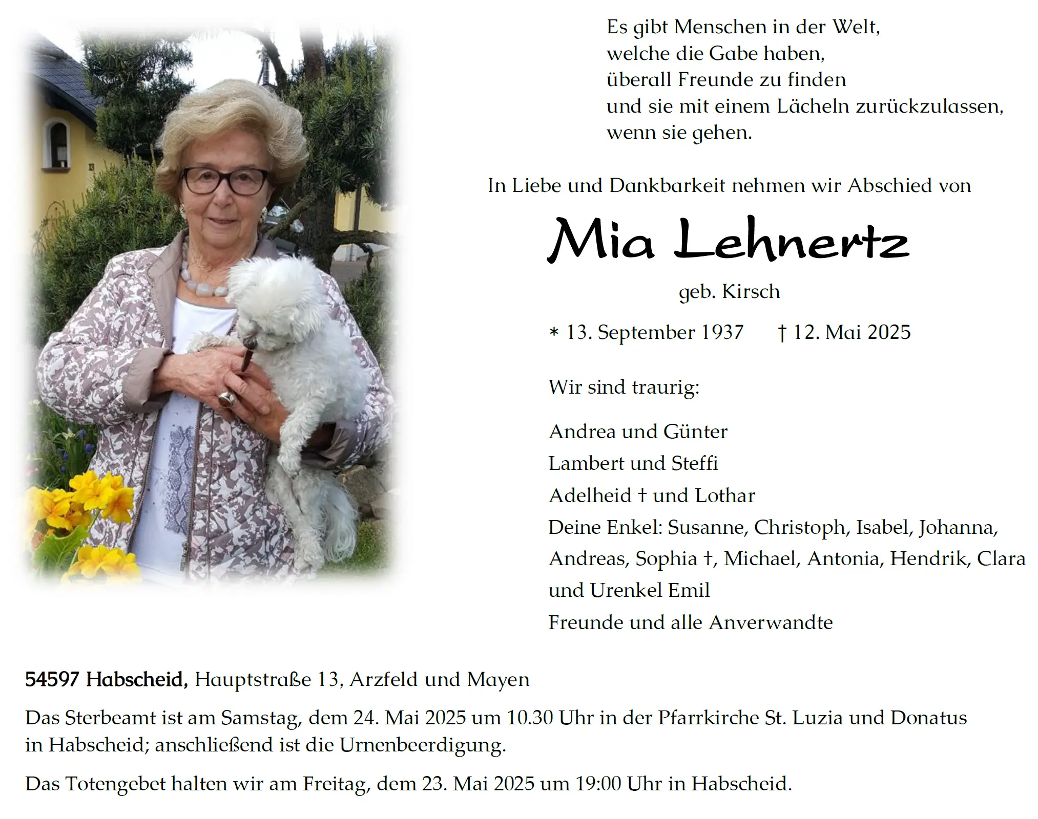 Wir nehmen Abschied von unserer Seniorchefin Mia Lehnertz Wir nehmen Abschied von unserer Seniorchefin Mia Lehnertz